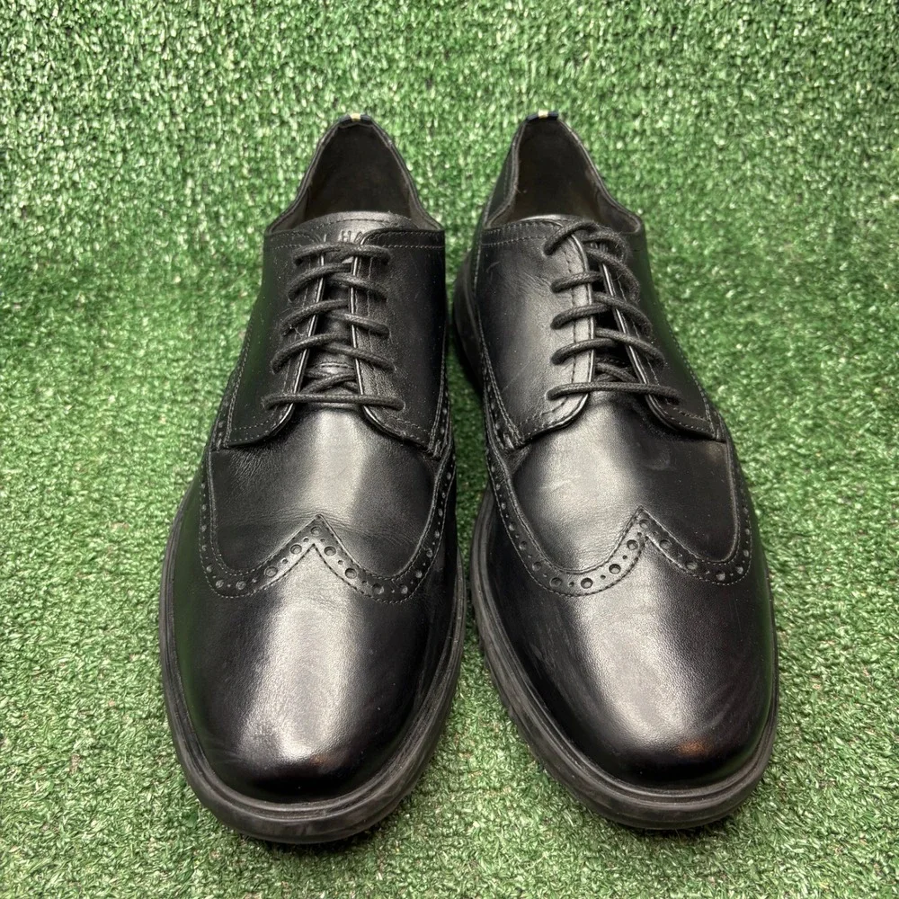 Cole Haan Grand+ Wingtip Brogue Leather Oxford Shoes Black Mens Size 10.5 Wide